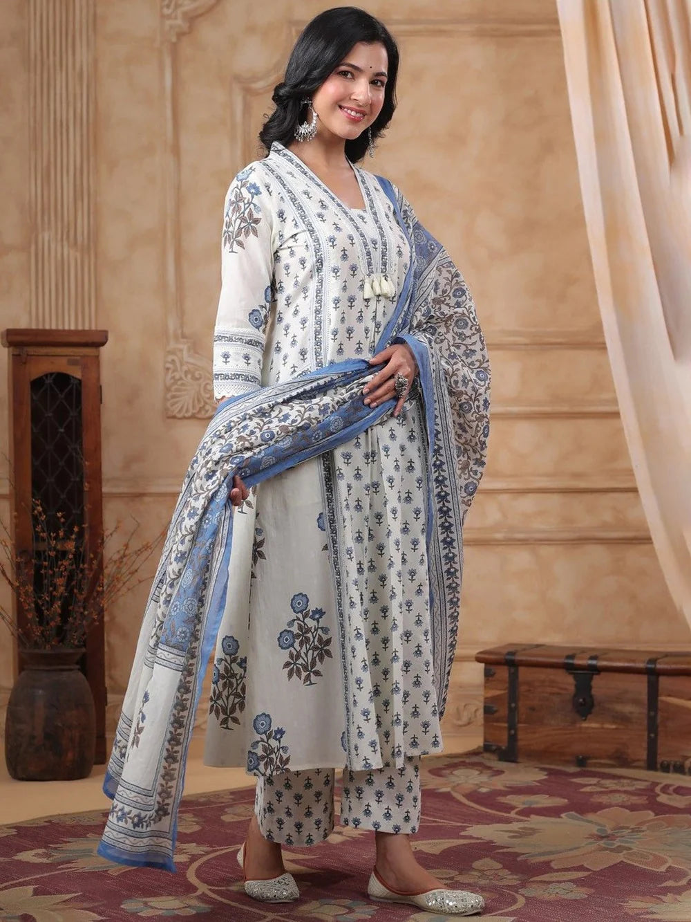 A-Line Kurta With Palazzos & Dupatta