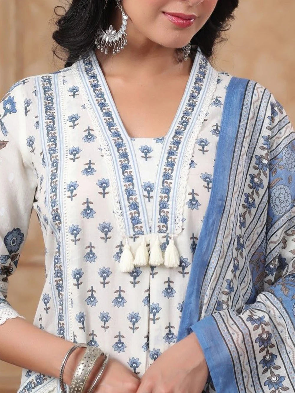 A-Line Kurta With Palazzos & Dupatta